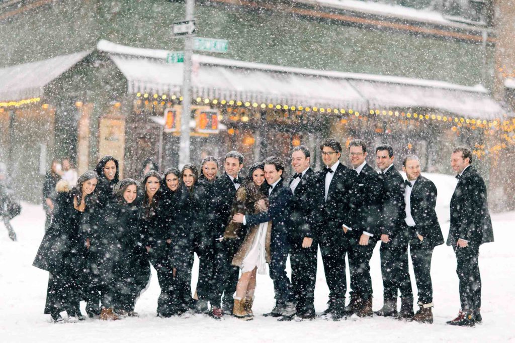 wedding party blizzard group portrait
