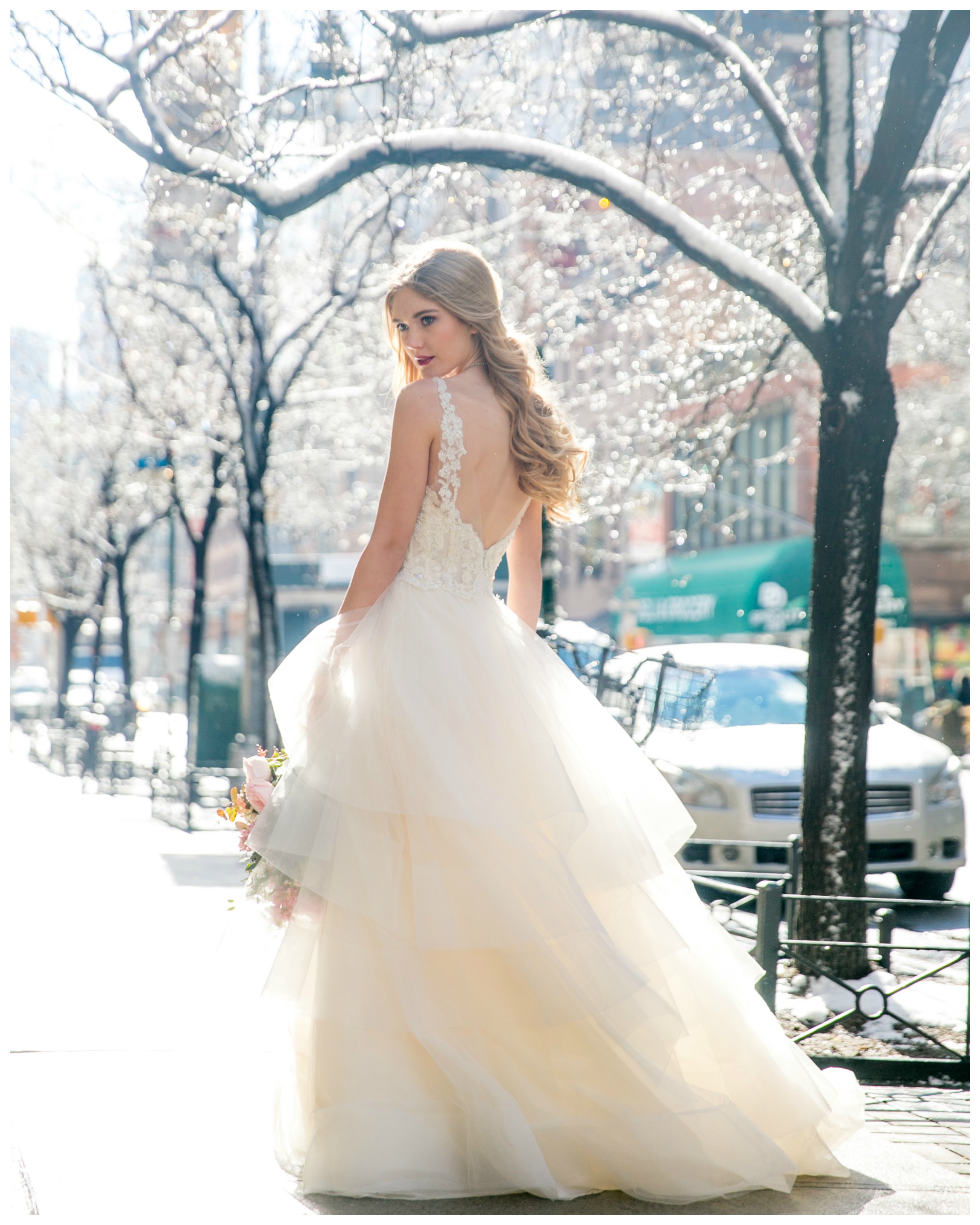 Bride on a snowy street in New York City