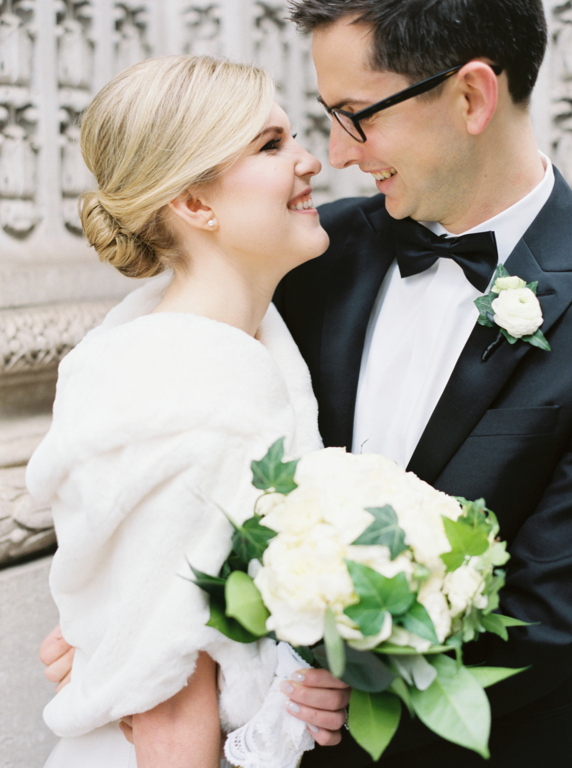 Elegant bride at University Club in NYC with blonde chignon