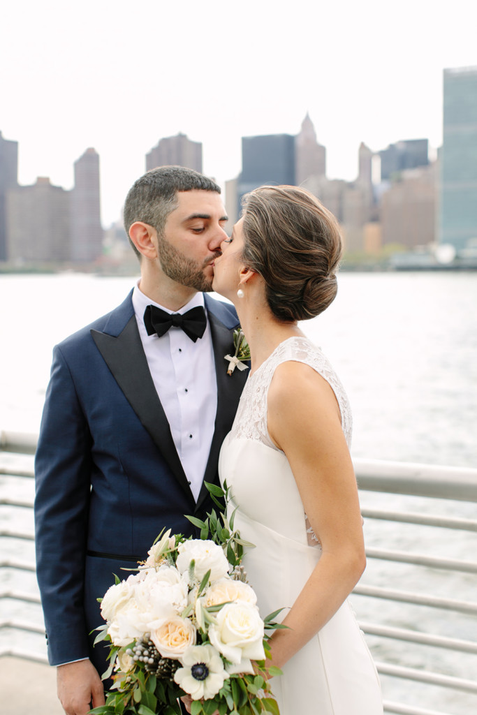 Bride with modern, chic chignon pictured in Brooklyn
