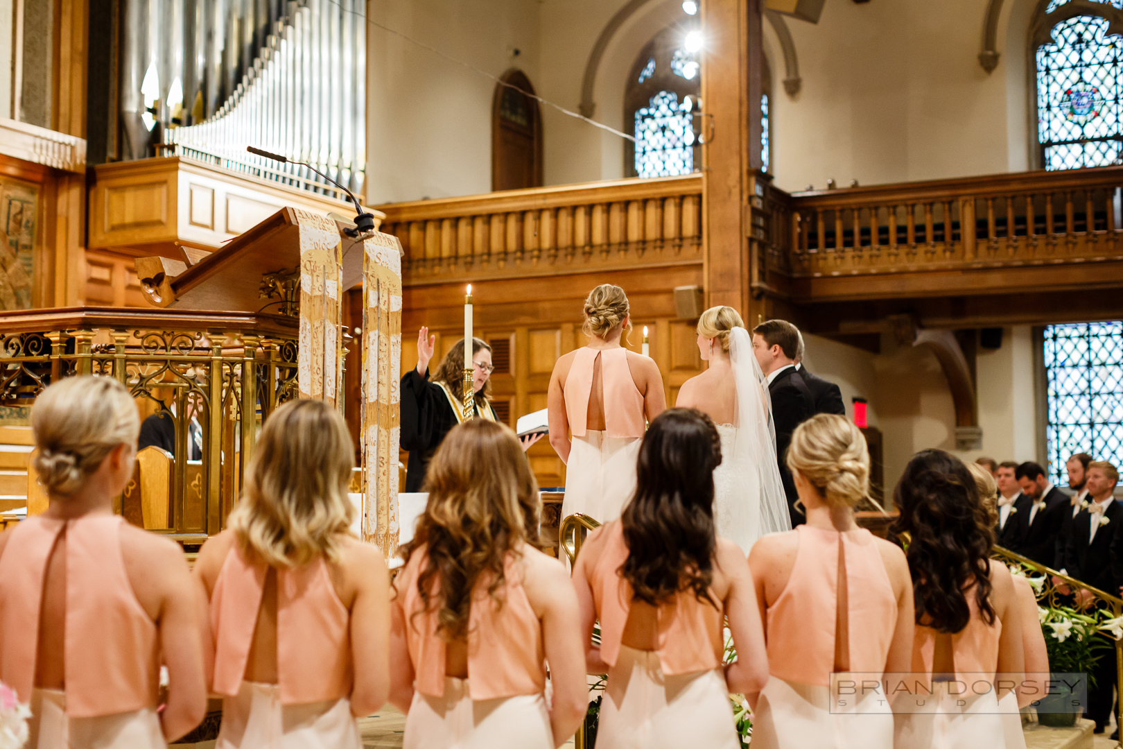 Bridesmaids with beautiful hair at Manhattan church wedding